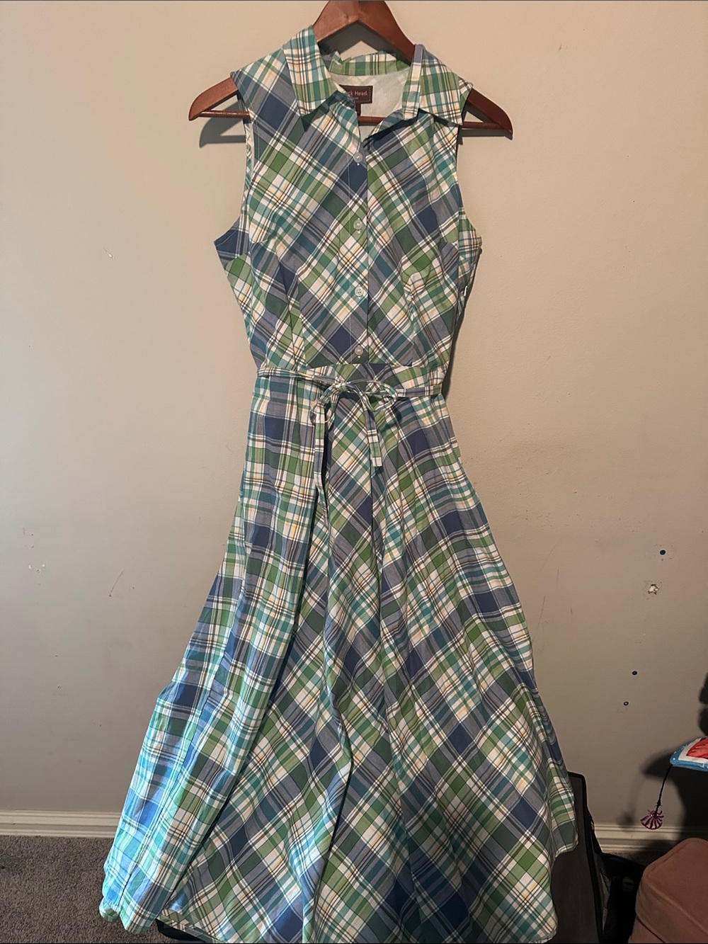 Duck Head Sleeveless Plaid Maxi Dress in Blue & Green